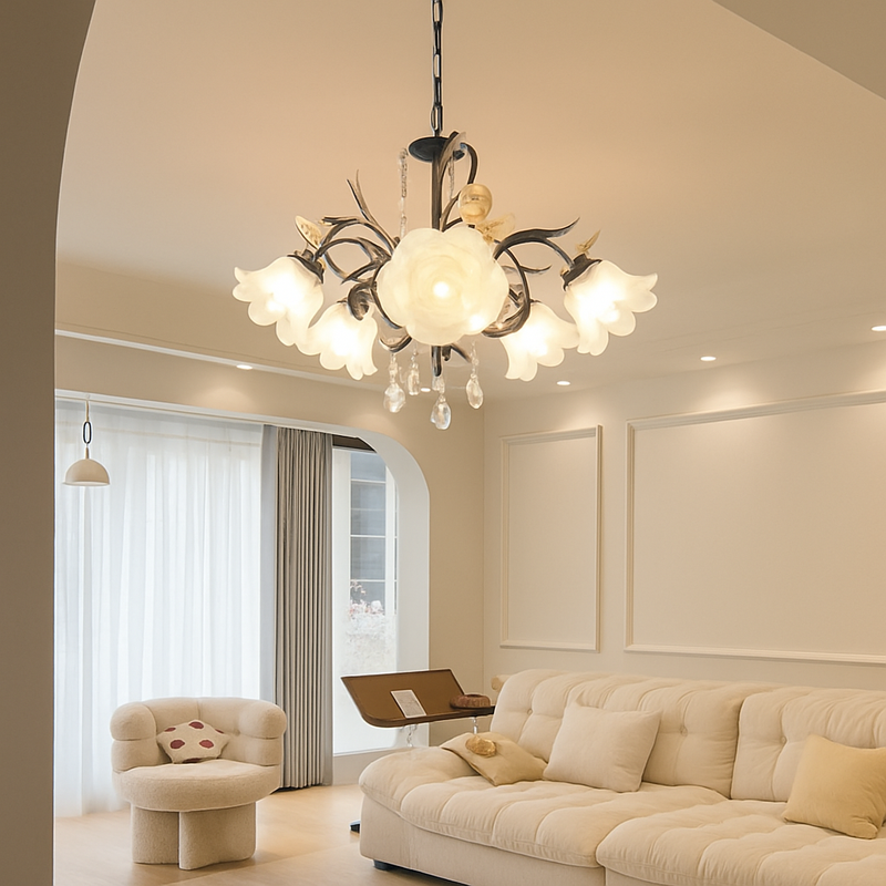 SANDYHA moderne suspension lumières français pastorale fleurs verre cristal Lustre salon salle à manger décor à la maison Lustre Design Luxe