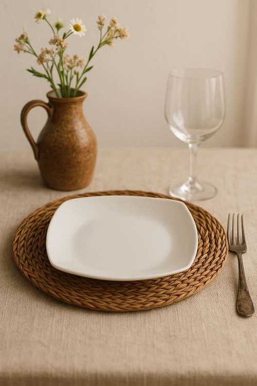 Service 6 assiettes carrées porcelaine moderne 23x23 cm