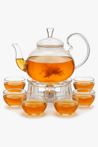 Double wall glass tea set with infuser and warmer