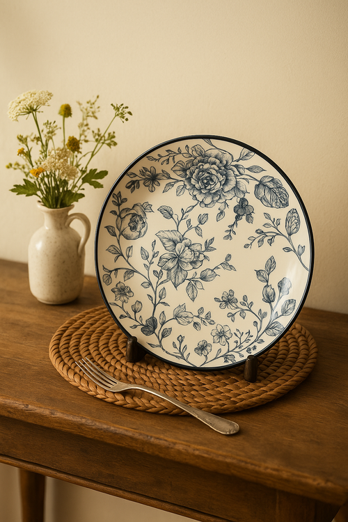 Service d assiettes ceramique motif floral style champetre