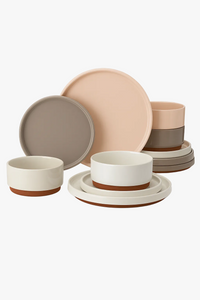 Porcelain dinner set with raised edge plates and bowls