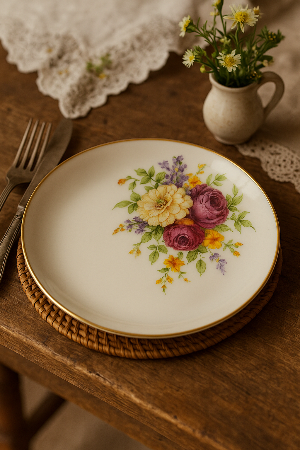 Service de table porcelaine fine floral style occidental - vue 3 sur 3
