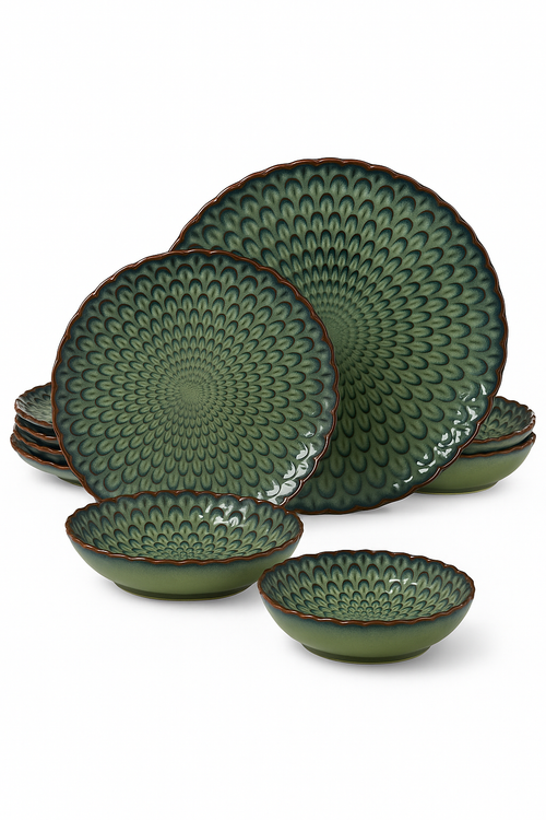Service table ceramique gres texture style 12 pieces