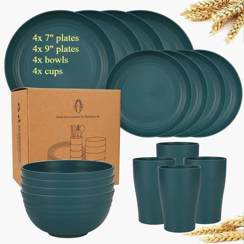 Service table paille de blé assiettes bols tasses