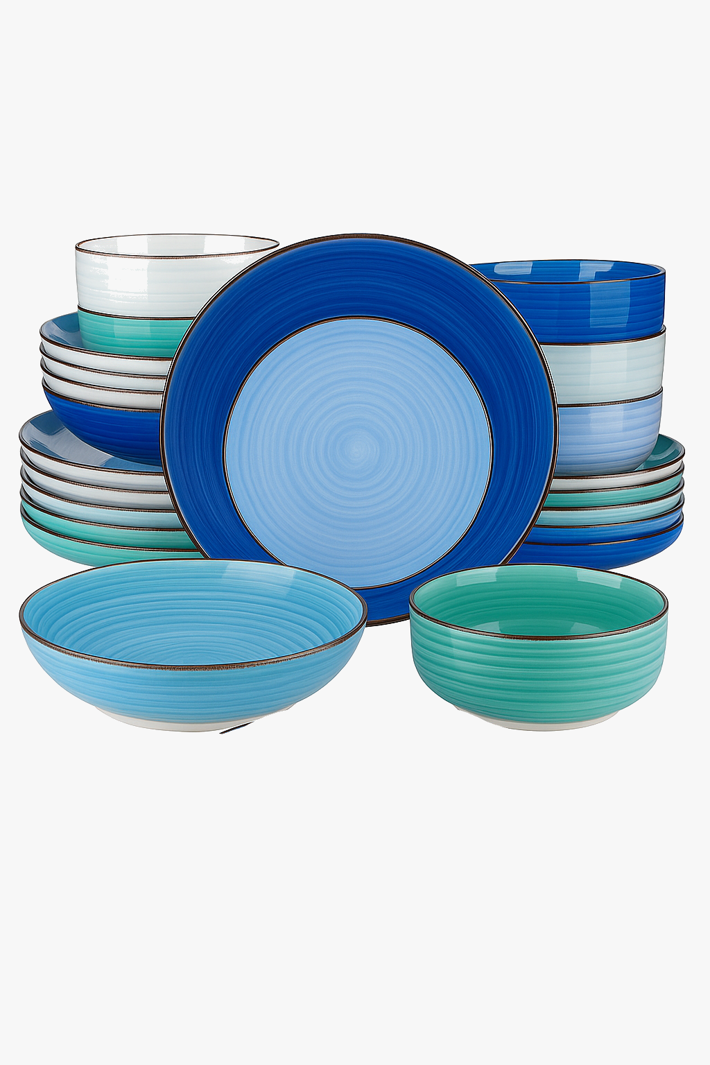 Service vaisselle céramique motif spirale peint main