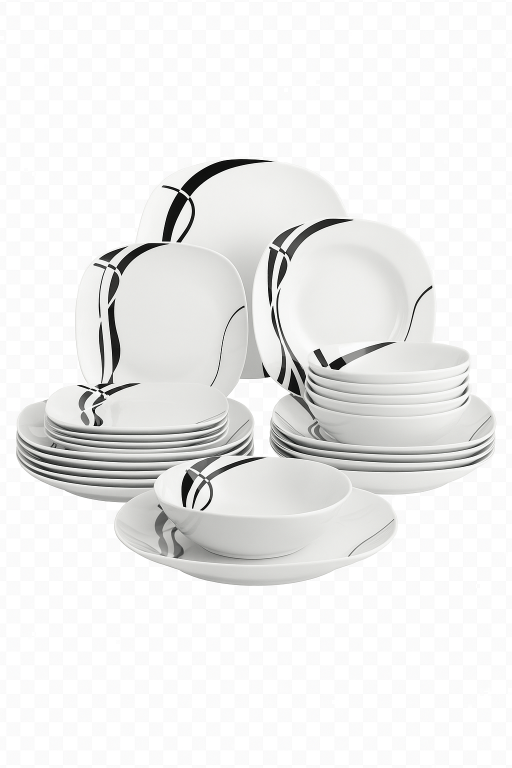 Service vaisselle porcelaine design rayures forme carrée - vue 3 sur 2