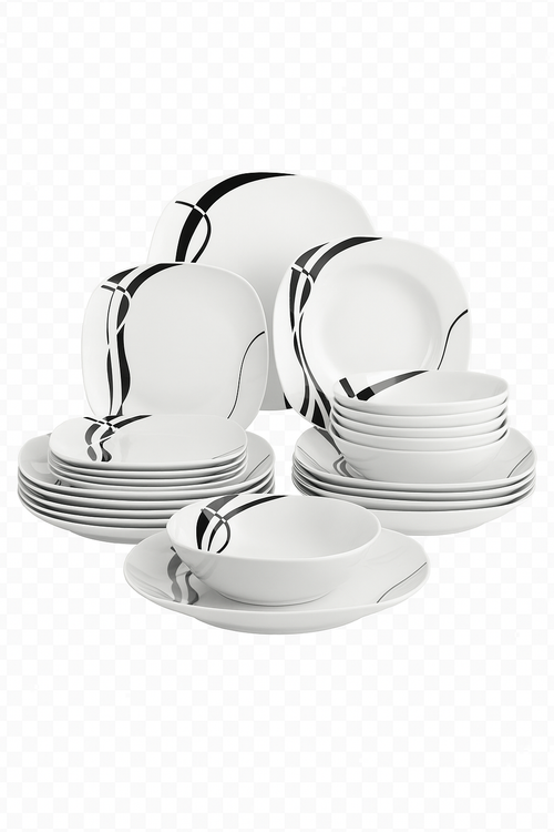 Service vaisselle porcelaine design rayures forme carrée
