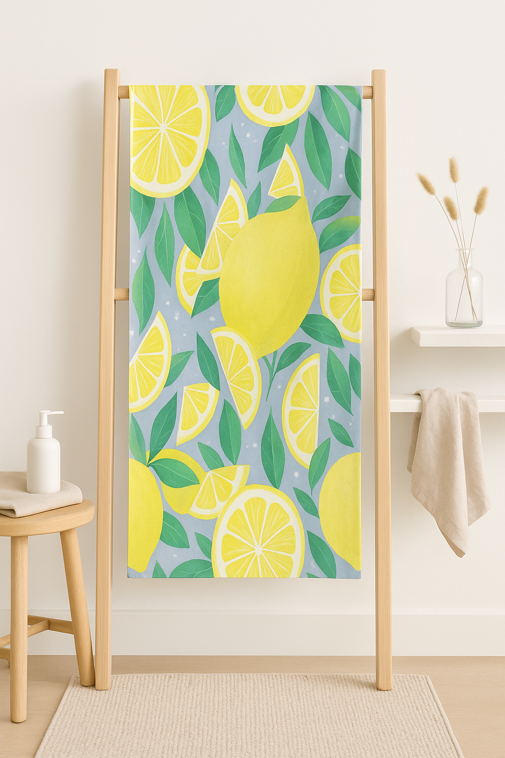 serviette de plage microfibre séchage rapide motif citron - vue 4 sur 3