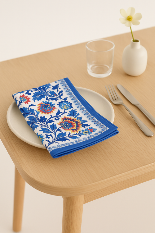 Serviette de table coton brodé fleurs lot dix