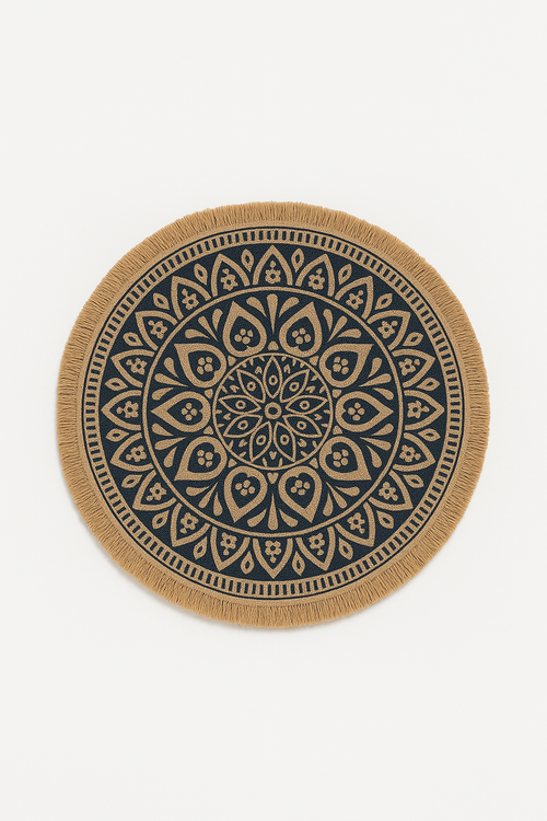 Set de table bambou tissé bohème pompons déco