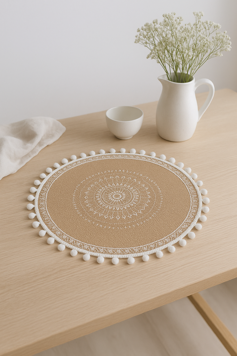 Set de table bohème tressé bambou pompons jute