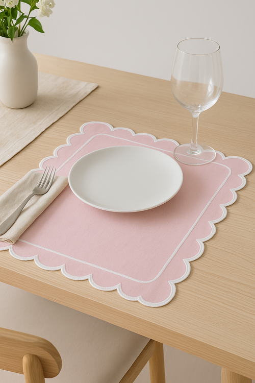 Set de table coton brodé style vintage ondulé