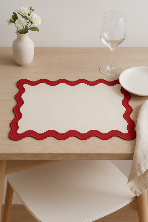 Set de table coton brodé style vintage ondulé - vue 2 sur 2