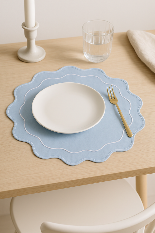 Set de table coton brodé style vintage ondulé