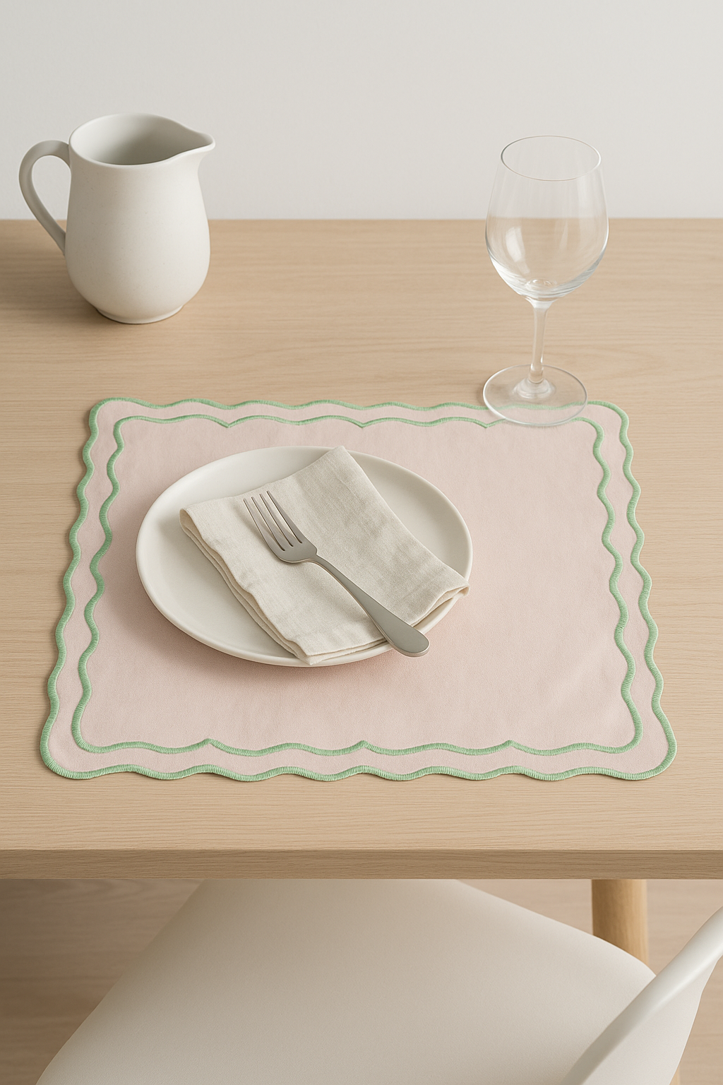 Set de table coton brodé vintage bords ondulés