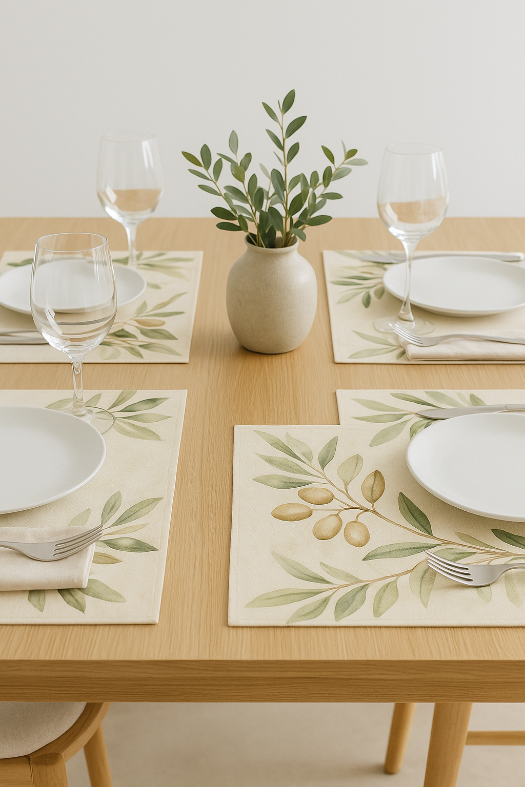 Set de table feuilles olivier style aquarelle lot