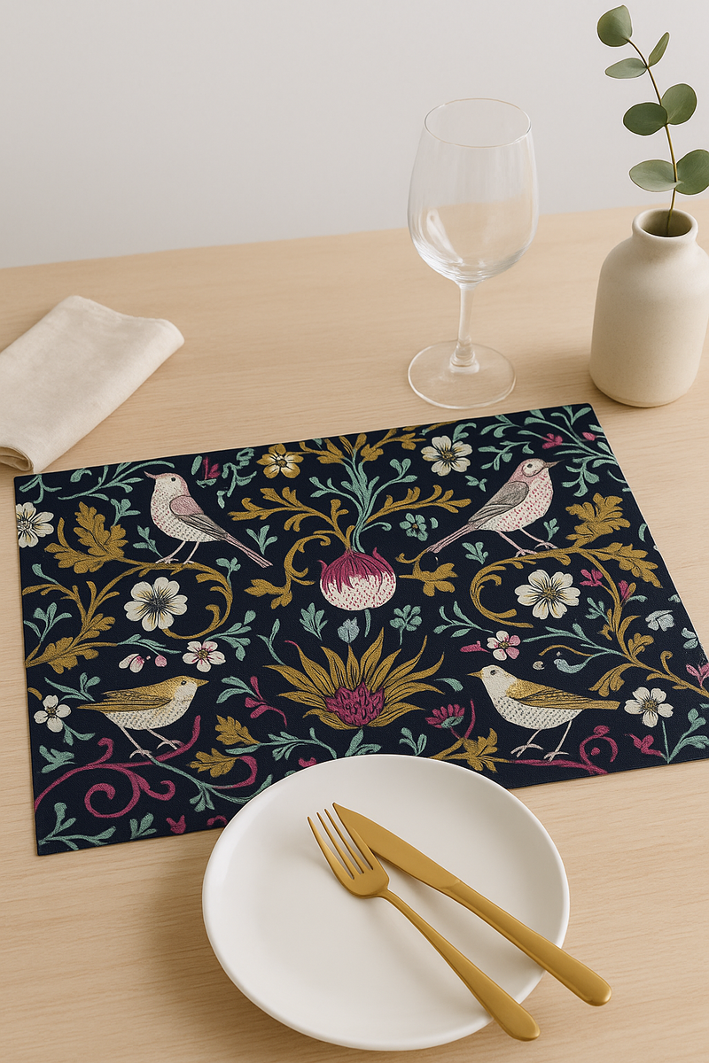 Set de table oiseaux style william morris vintage