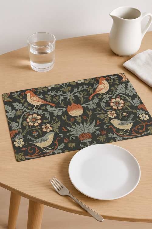 Set de table oiseaux style william morris vintage