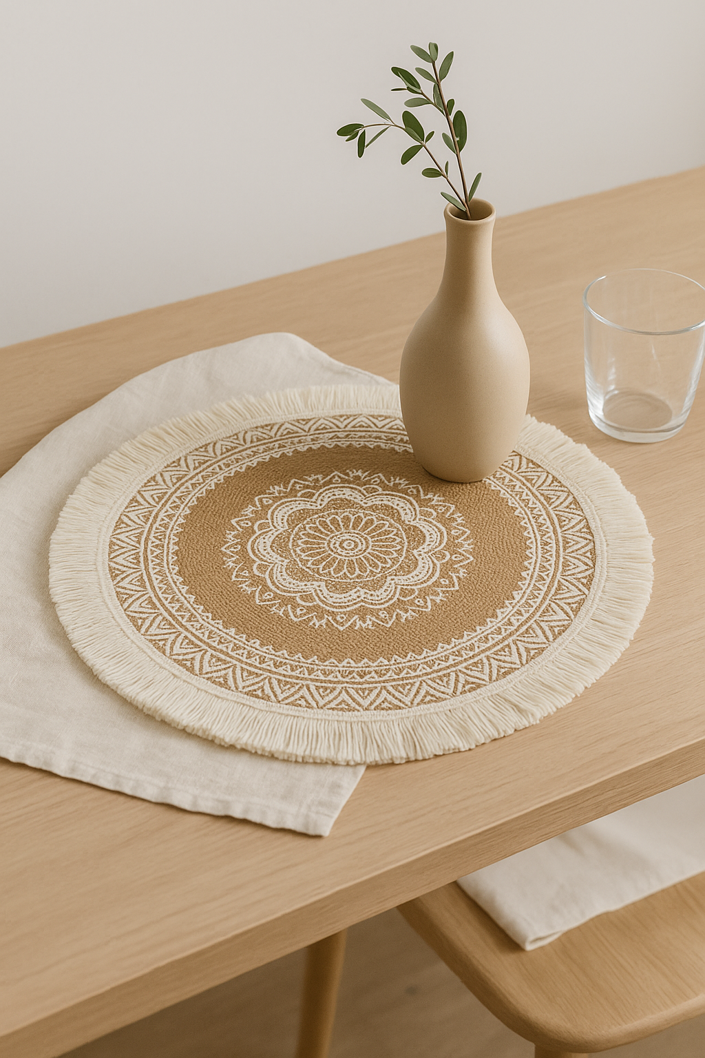 Set de table rond tressé style champêtre pompons