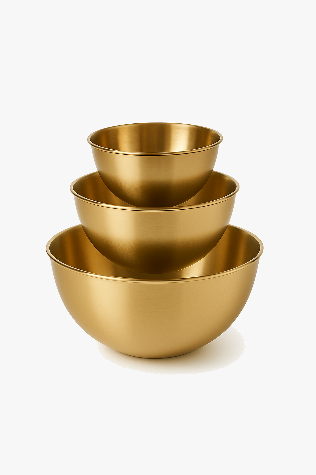 Set of three stainless steel kitchen mixing bowls