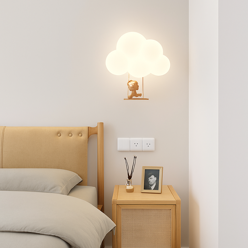 Singe Lumière Dessin Animé Animal Applique Nuage Blanc Applique Chambre D'enfant Veilleuse Chambre D'enfant Lampe De Chevet Protection Des Yeux