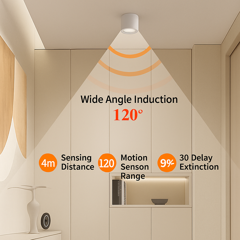 Spot détecteur de mouvement LED 12W monté en Surface Anti-éblouissement intelligent escalier chambre maison