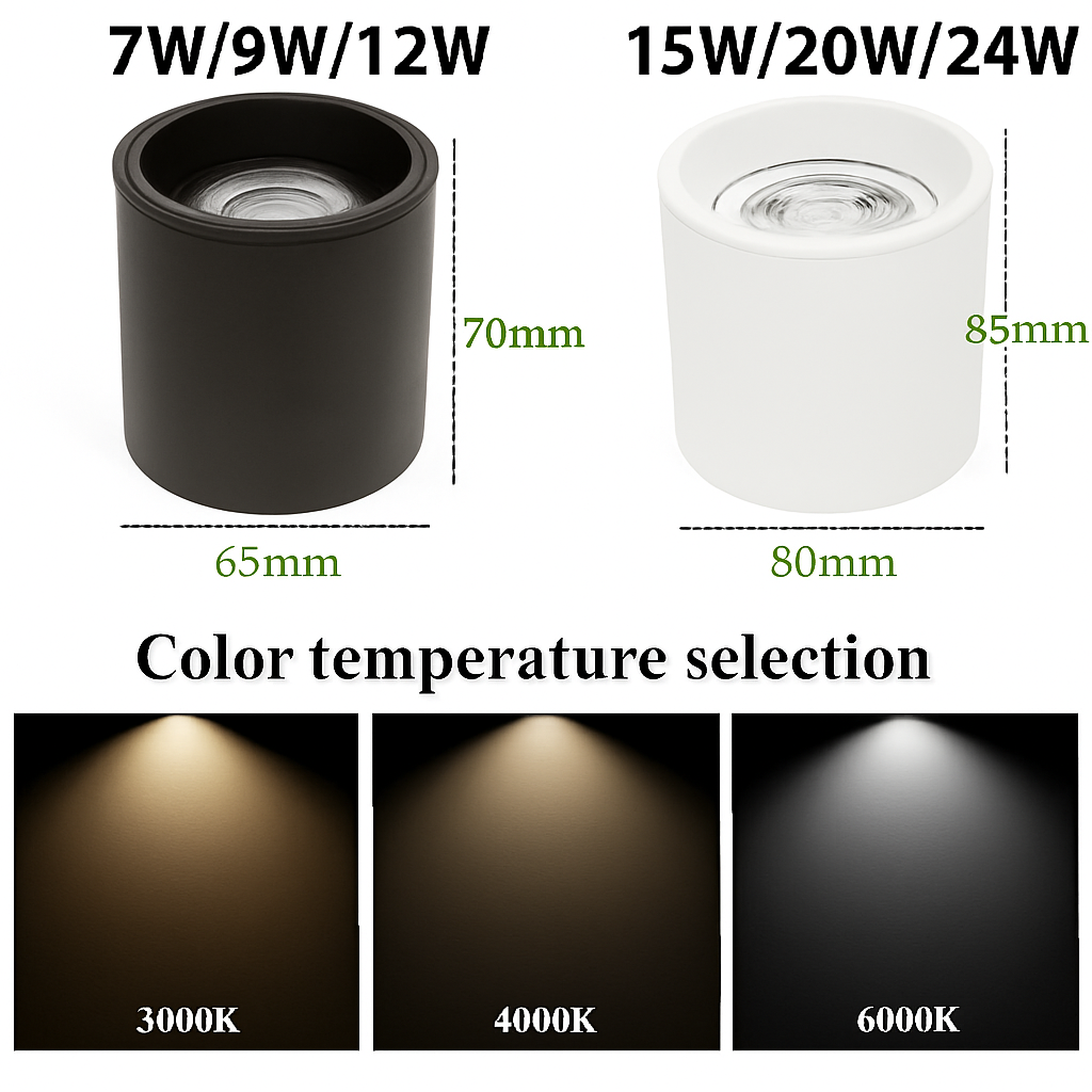 Spot Downlights LED anti-éblouissants montés en Surface 7W9W12W15W20W24W Epistar puce COB Angle réglable - vue 4 sur 6