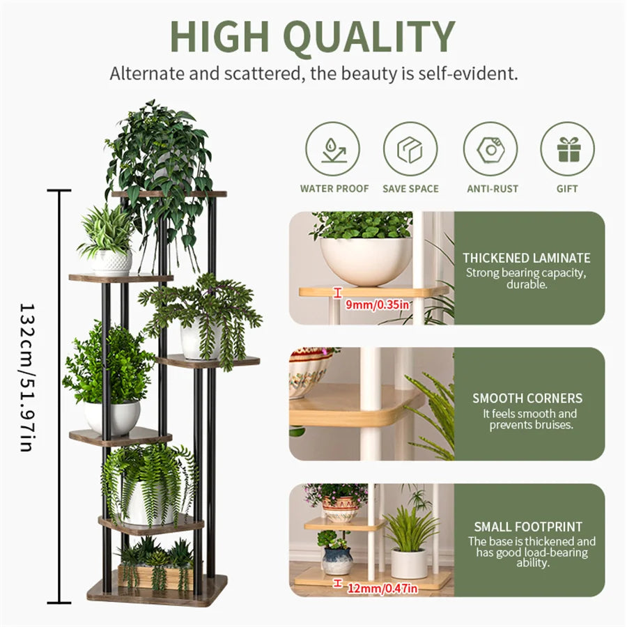 support en bois pour plantes et fleurs à plusieurs niveaux
