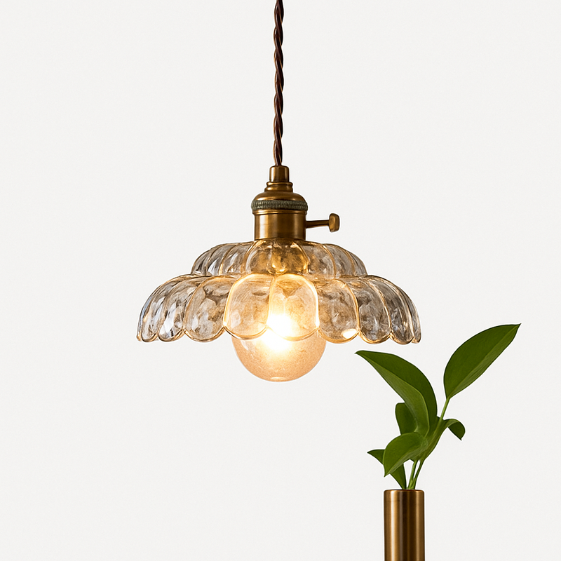 Suspension avec abat-jour en verre rétro Lodge