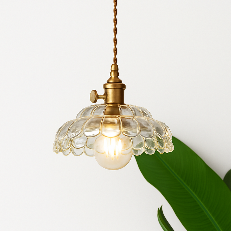 Suspension avec abat-jour en verre rétro Lodge