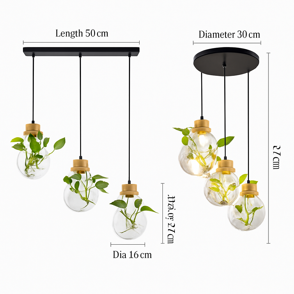 Suspension bocal en verre à fleur et support en bois - vue 5 sur 5