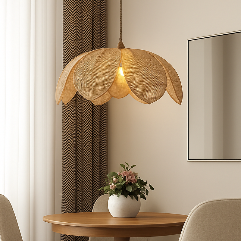 Suspension cannage Style chinois naturel rotin pétale