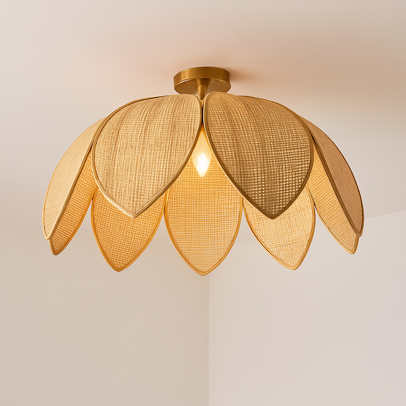 Suspension cannage Style chinois naturel rotin pétale