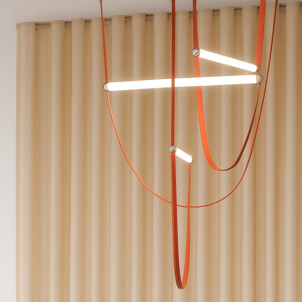 Italian designer leather bell pendant light with rope for staircase - vue 4 sur 14