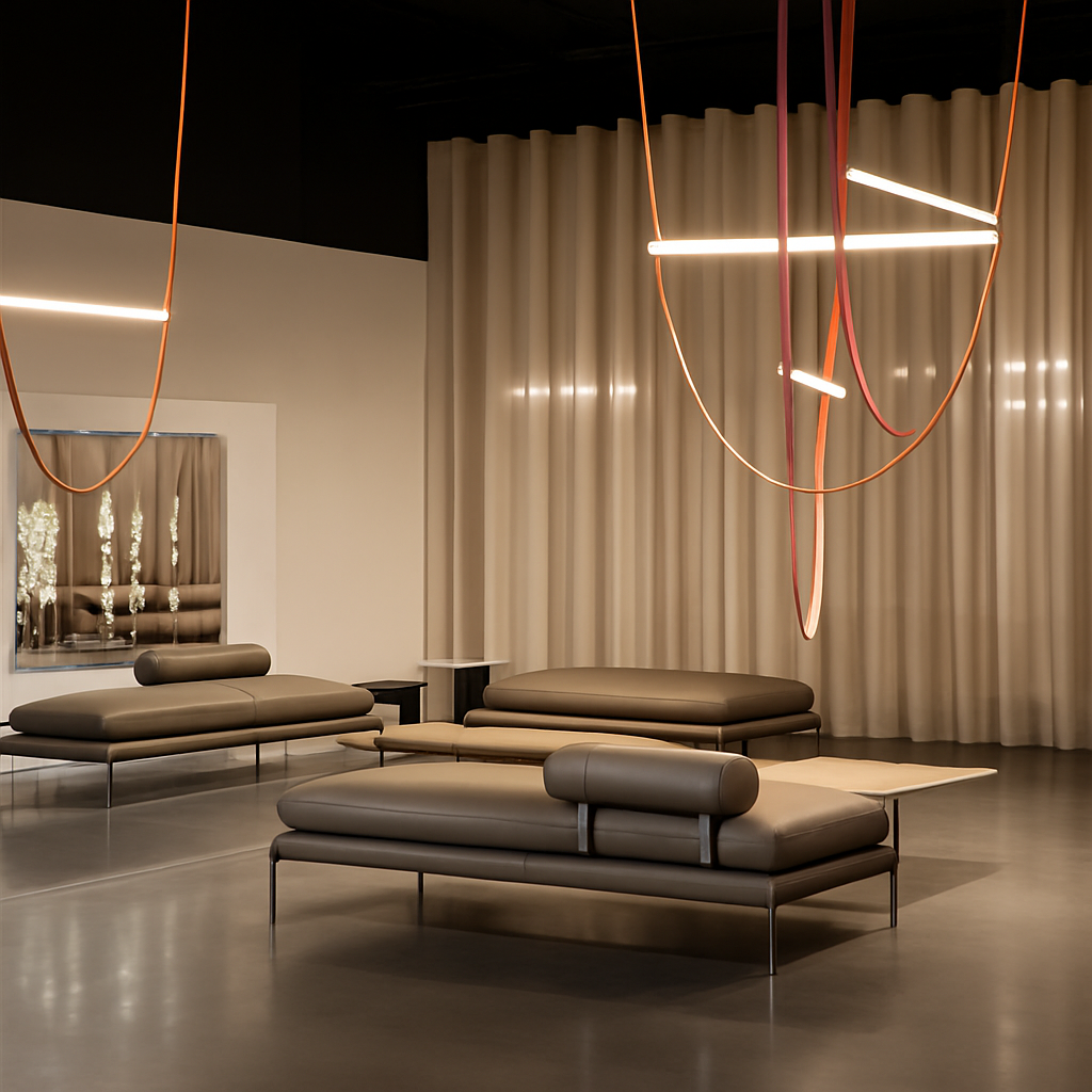 Italian designer leather bell pendant light with rope for staircase - vue 5 sur 14