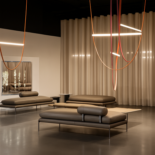 Italian designer leather bell pendant light with rope for staircase - vue 6 sur 14