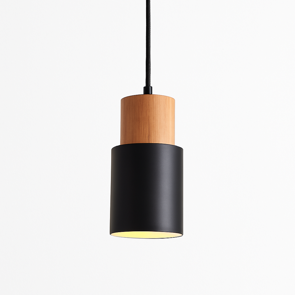 Suspension cylindrique en bois et métal de couleur Wood