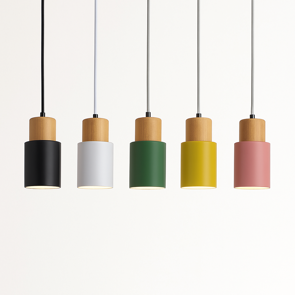 Suspension cylindrique en bois et métal de couleur Wood - vue 6 sur 6