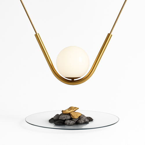 Suspension design boule de verre avec bras doré Arto