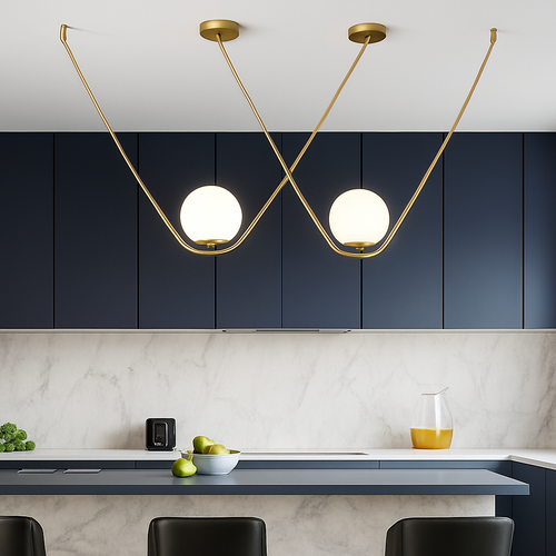 Suspension design boule de verre avec bras doré Arto