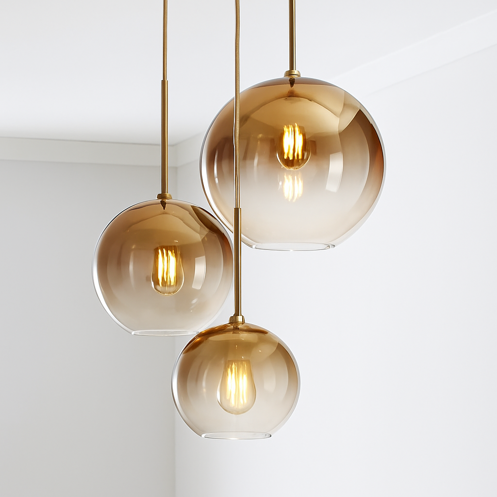 Suspension design boule en verre ambré Loft - vue 3 sur 8