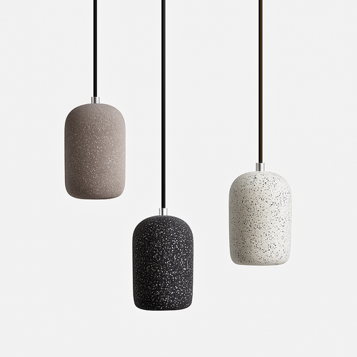 Suspension design cylindrique en ciment façon terrazzo LED - vue 2 sur 10