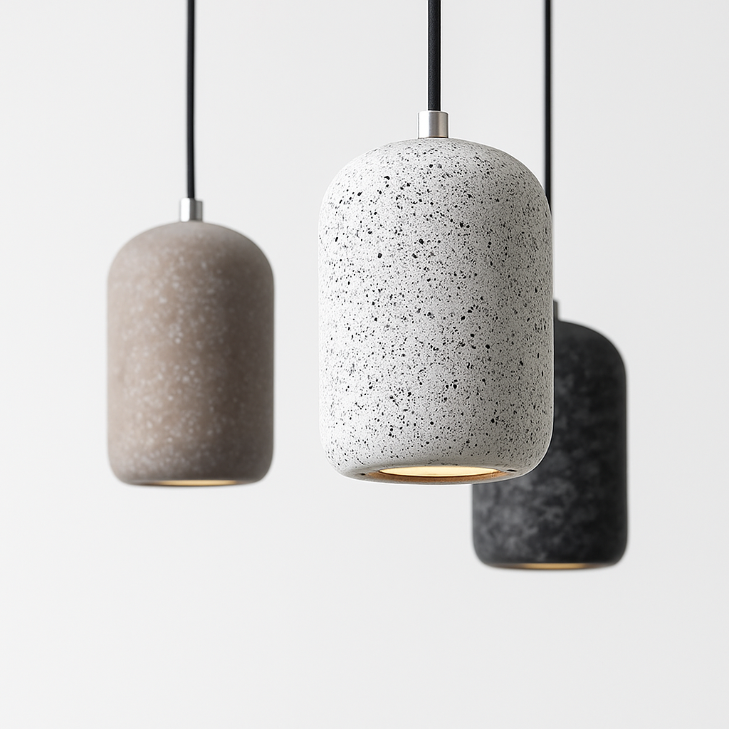 Suspension design cylindrique en ciment façon terrazzo LED - vue 3 sur 10