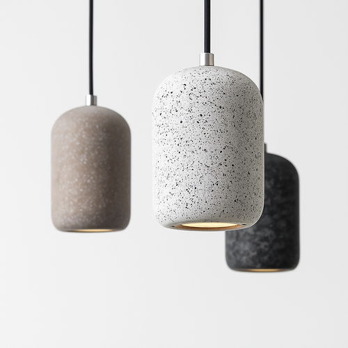 Suspension design cylindrique en ciment façon terrazzo LED - vue 4 sur 10