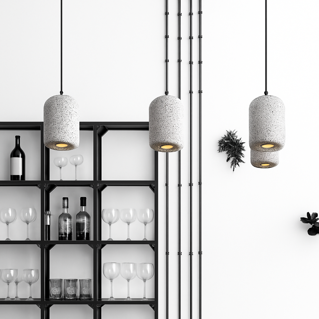 Suspension design cylindrique en ciment façon terrazzo LED - vue 5 sur 10