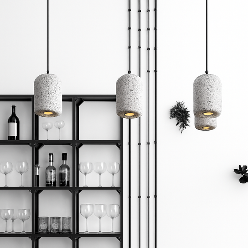 Suspension design cylindrique en ciment façon terrazzo LED - vue 6 sur 10