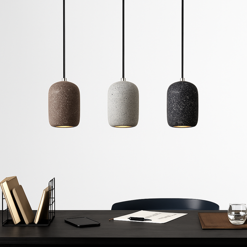 Suspension design cylindrique en ciment façon terrazzo LED - vue 7 sur 10