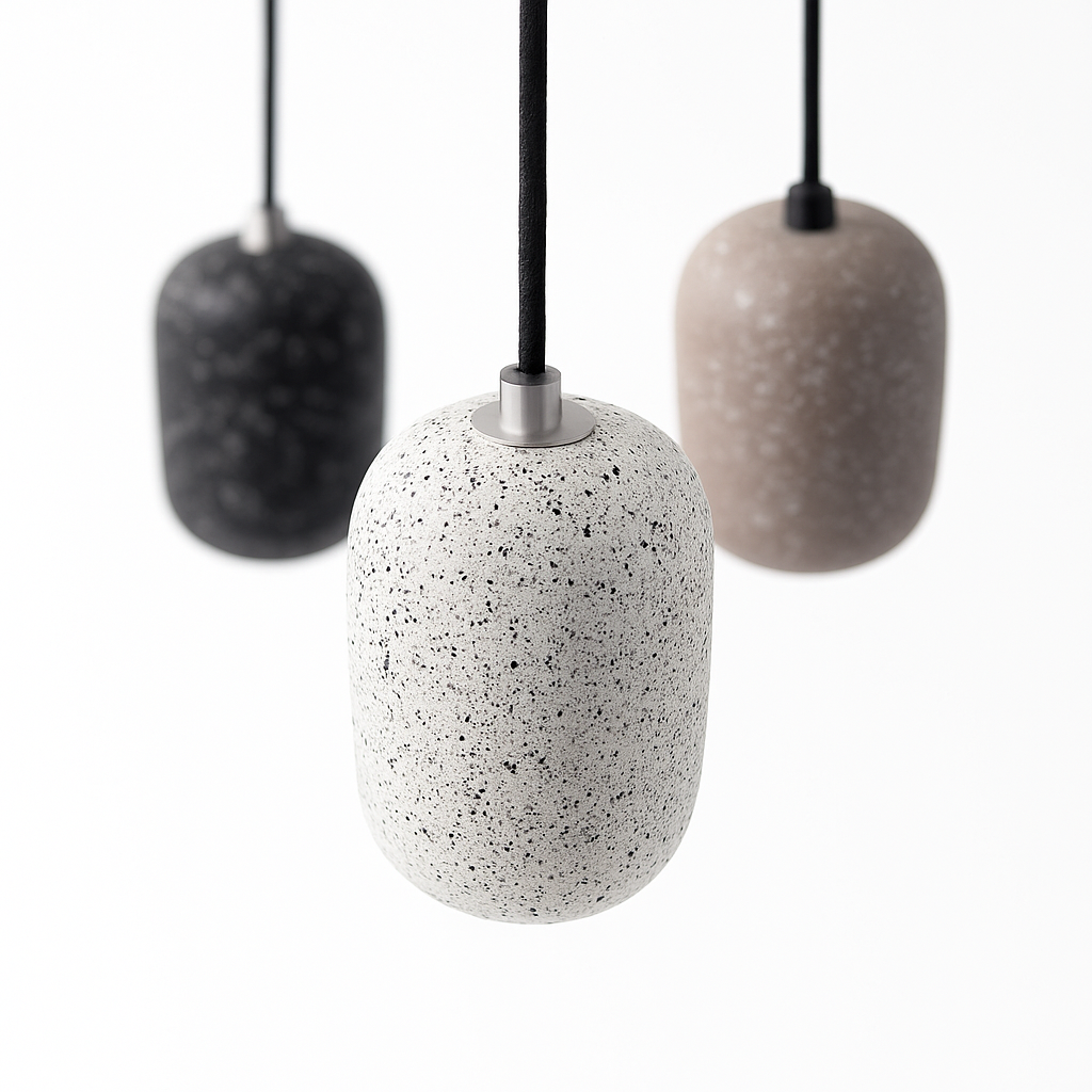 Suspension design cylindrique en ciment façon terrazzo LED - vue 8 sur 10