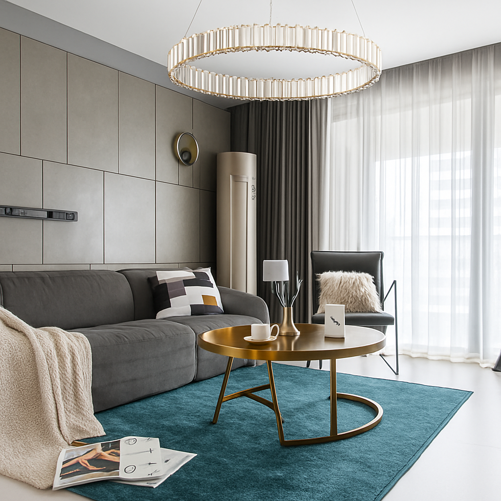 Suspension design dorée LED avec anneau en verre Luxury - vue 3 sur 5