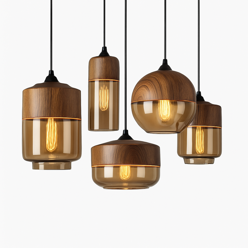 Suspension design en bois et verre Loft Retro